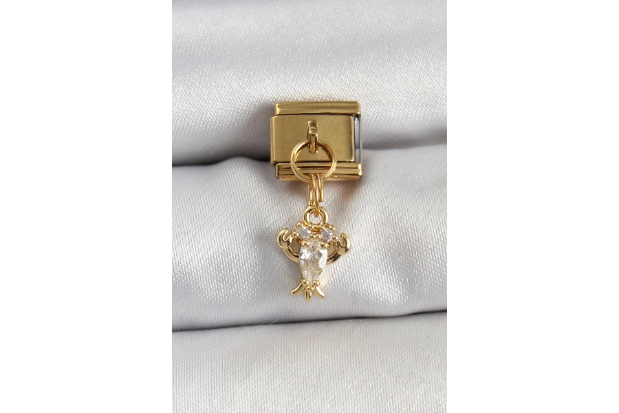Shoecide 316l Çelik Sallantılı Zirkon Taşlı Yengeç Model Gold Renk Nomination Charm