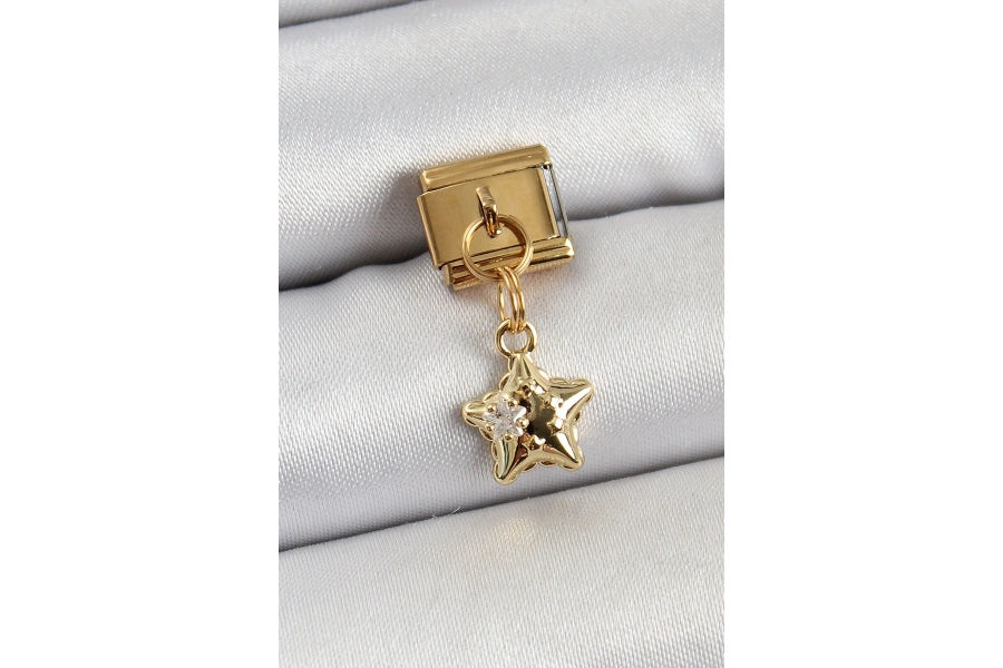 Shoecide 316l Çelik Sallantılı Zirkon Taşlı Yıldız Model Gold Renk Nomination Charm