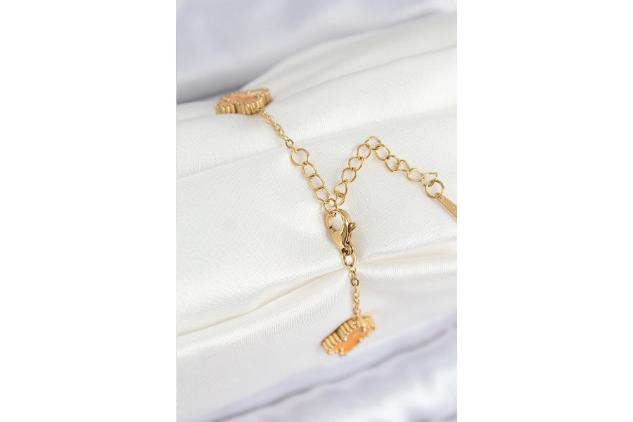 Shoecide 316l Çelik Sedefli Turuncu Gold Renk Yonca Kadın Bileklik