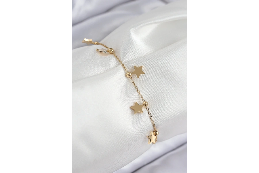 Shoecide 316l Çelik Sıralı Yıldız Model Gold Renk Kadın Bileklik