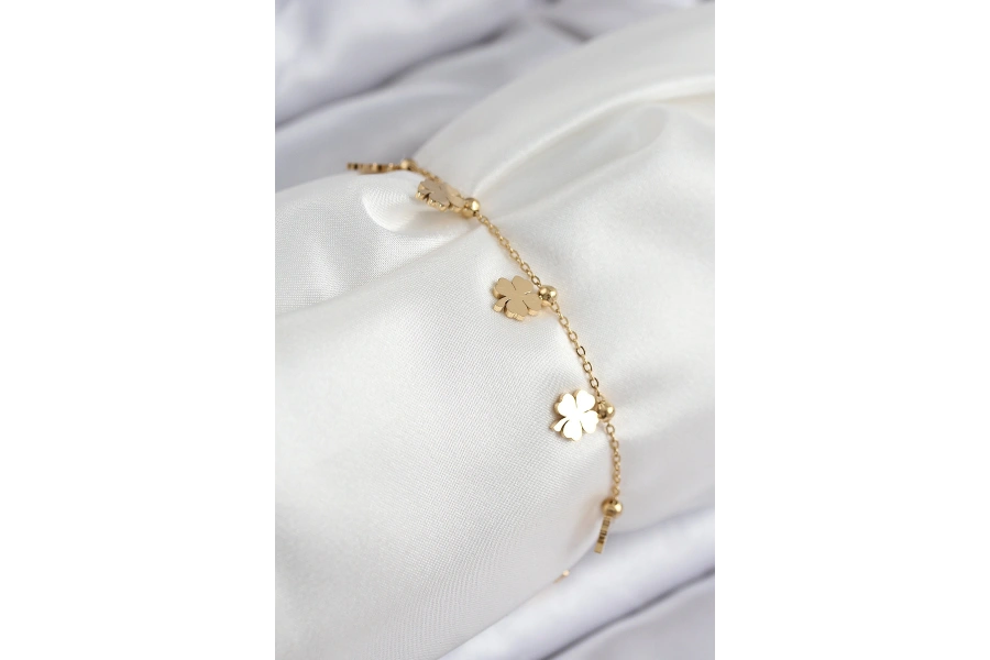 Shoecide 316l Çelik Sıralı Yonca Model Gold Renk Kadın Bileklik