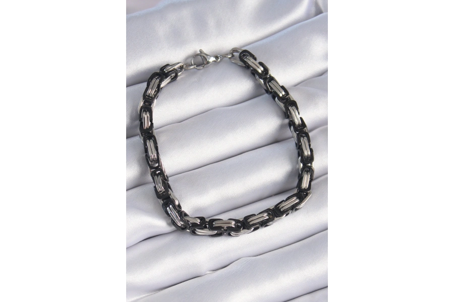 Shoecide 316l Çelik Siyah Gümüş Renk Kral Zincir Model Erkek Bileklik