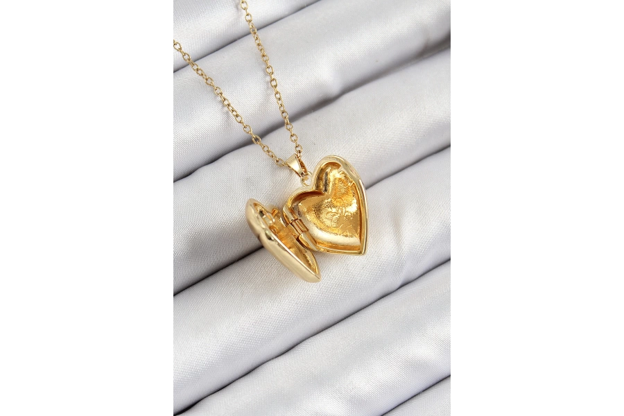 Shoecide 316l Çelik Zincir Açılabilir Kelebek Figürlü Kalp Model Zirkon Taşlı Gold Renk Kadın Kolye