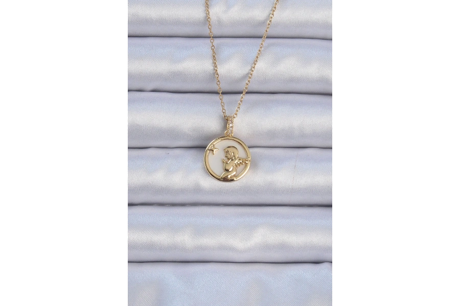 Shoecide 316l Çelik Zincir Altın Renk Zirkon Taşlı Mineli Melek Kolye