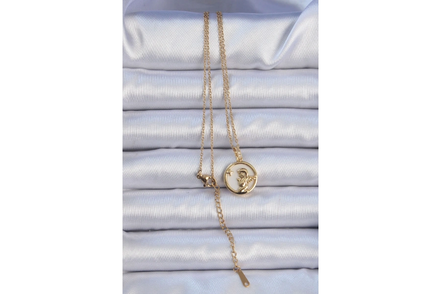 Shoecide 316l Çelik Zincir Altın Renk Zirkon Taşlı Mineli Melek Kolye