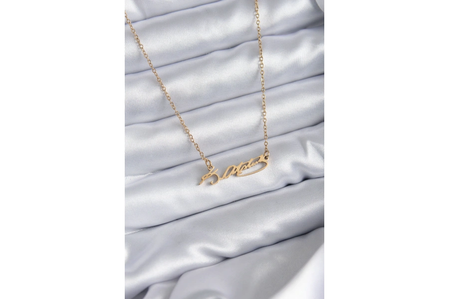 Shoecide 316l Çelik Zincir Gold Renk Atatürk İmzası Model Kadın Kolye