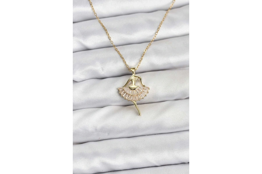 Shoecide 316l Çelik Zincir Gold Renk Balerin Model Kadın Kolye