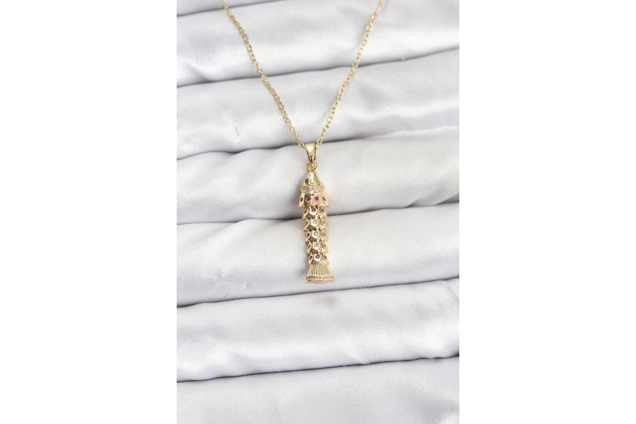 Shoecide 316l Çelik Zincir Gold Renk Balık Model Zirkon Taşlı Kadın Kolye