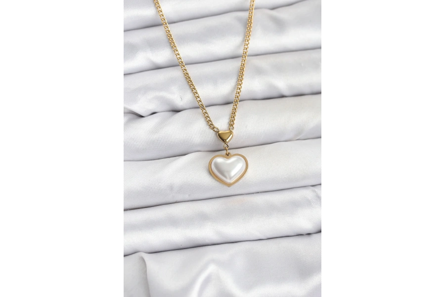 Shoecide 316l Çelik Zincir Gold Renk Bombeli Kalp Model Kadın Kolye