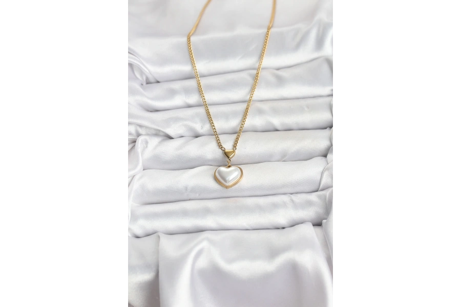 Shoecide 316l Çelik Zincir Gold Renk Bombeli Kalp Model Kadın Kolye
