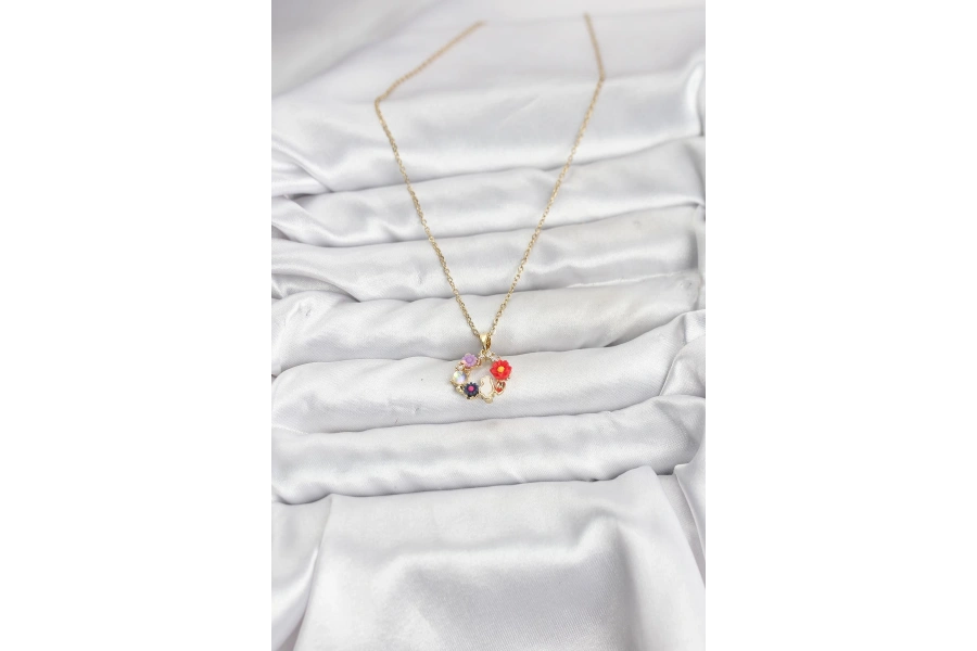 Shoecide 316l Çelik Zincir Gold Renk Çiçekli Kedili Model Kadın Kolye