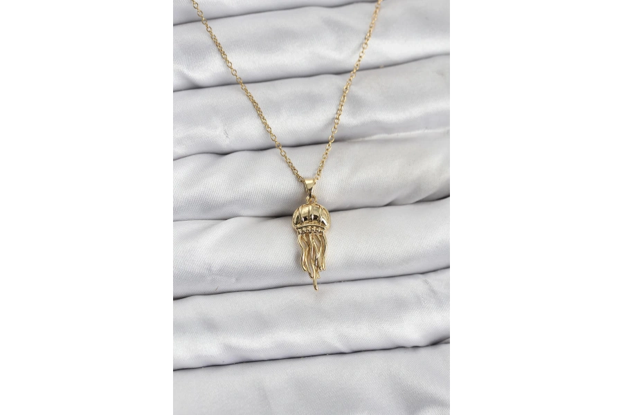 Shoecide 316l Çelik Zincir Gold Renk Deniz Anası Model Zirkon Taşlı Kadın Kolye