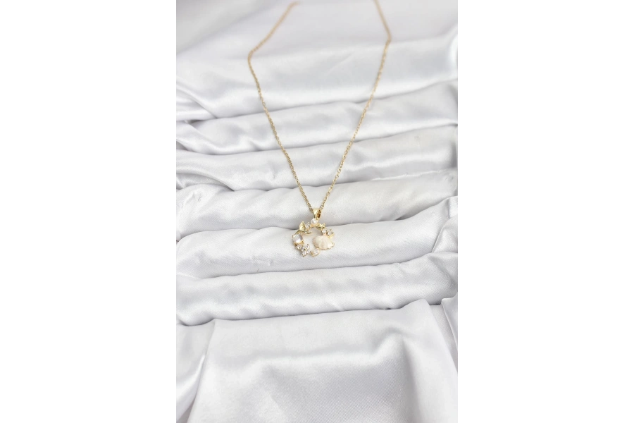 Shoecide 316l Çelik Zincir Gold Renk Deniz Tema Model Zirkon Taşlı Kadın Kolye
