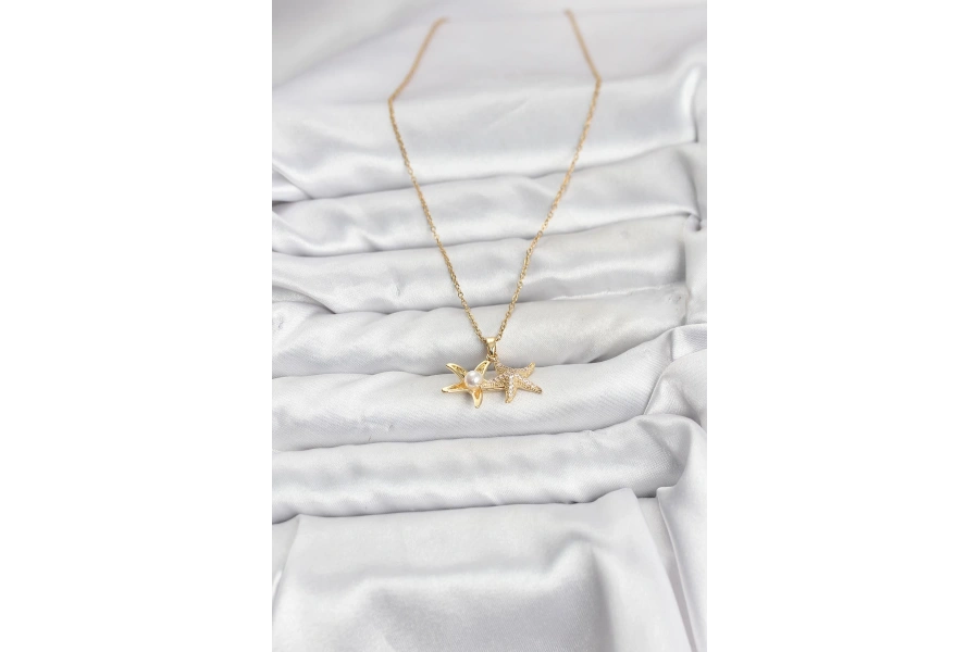 Shoecide 316l Çelik Zincir Gold Renk Deniz Yıldızı Model Zirkon Taşlı Kadın Kolye