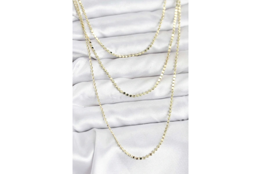 Shoecide 316l Çelik Zincir Gold Renk Ezme Zincir Model 3lü Kadın Kolye