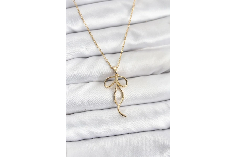 Shoecide 316l Çelik Zincir Gold Renk Fiyonk Model Kadın Kolye