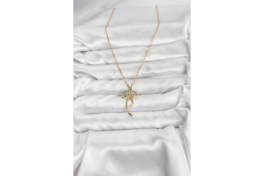 Shoecide 316l Çelik Zincir Gold Renk Fiyonk Model Kadın Kolye