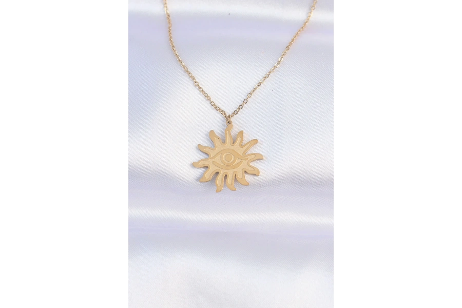 Shoecide 316l Çelik Zincir Gold Renk Göz Güneşi Tasarımlı Kolye