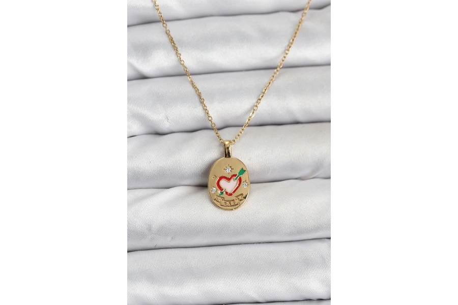 Shoecide 316l Çelik Zincir Gold Renk Kalp Figürlü Kadın Kolye