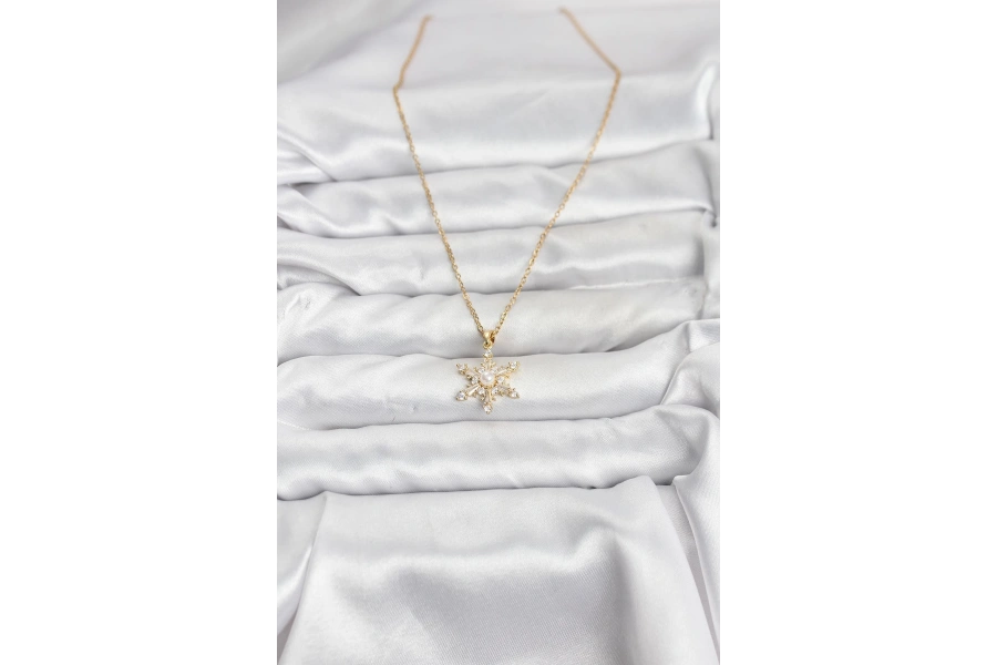 Shoecide 316l Çelik Zincir Gold Renk Kar Tanesi Model Zirkon Taşlı Kadın Kolye