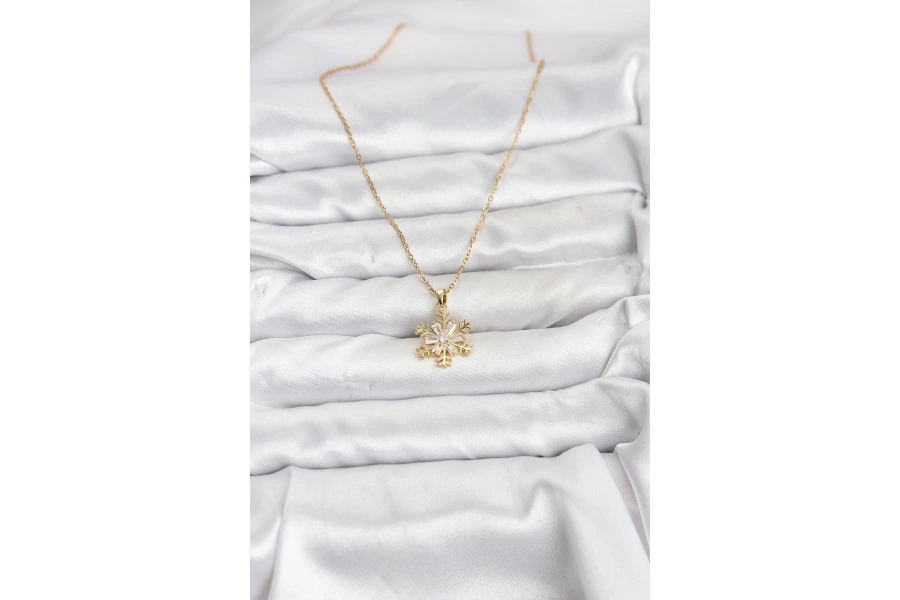Shoecide 316l Çelik Zincir Gold Renk Kar Tanesi Model Zirkon Taşlı Kadın Kolye