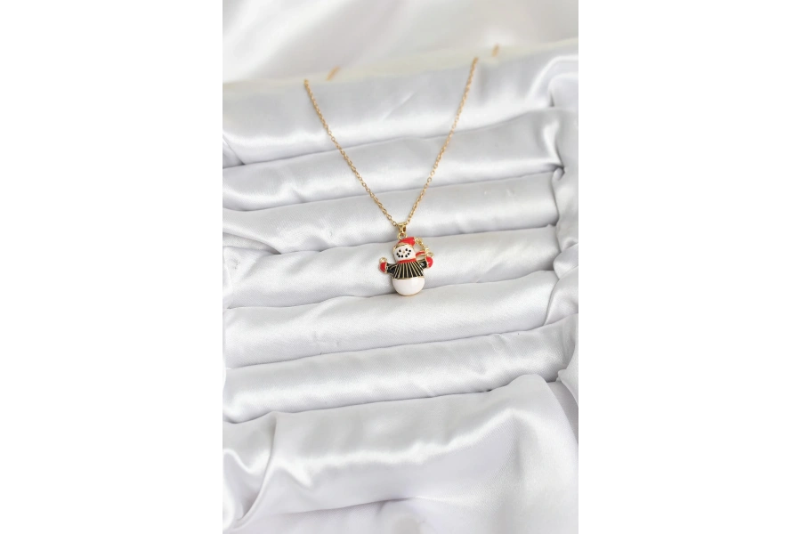 Shoecide 316l Çelik Zincir Gold Renk Kardan Adam Figürlü Yılbaşı Temalı Kadın Kolye