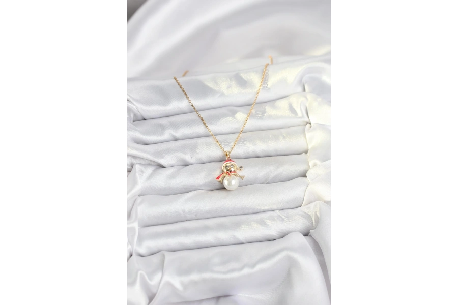 Shoecide 316l Çelik Zincir Gold Renk Kardan Adam Model Yılbaşı Temalı Kadın Kolye