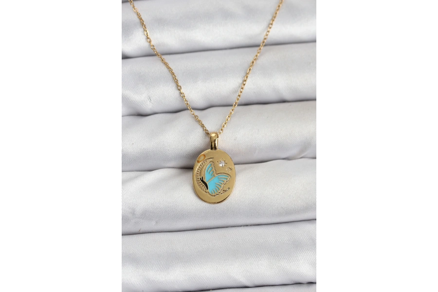 Shoecide 316l Çelik Zincir Gold Renk Kelebek Figür Kadın Kolye