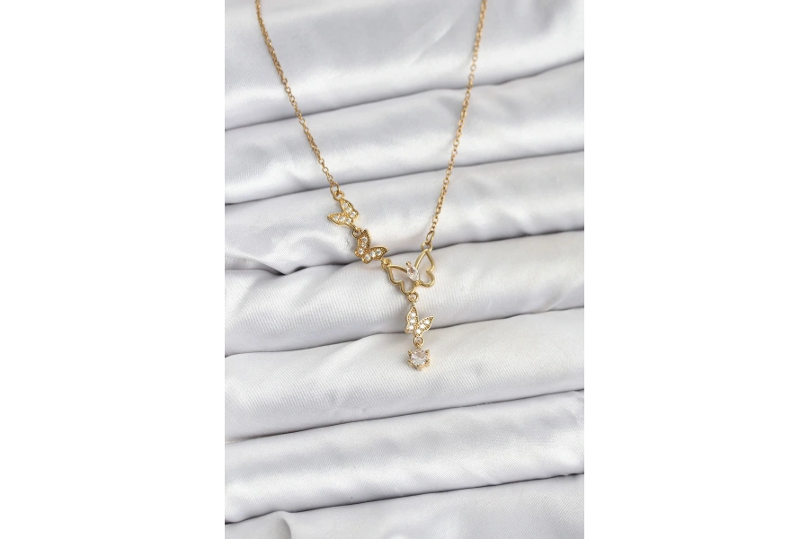 Shoecide 316l Çelik Zincir Gold Renk Kelebek Model Kadın Kolye