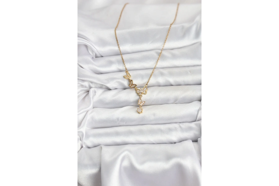 Shoecide 316l Çelik Zincir Gold Renk Kelebek Model Kadın Kolye