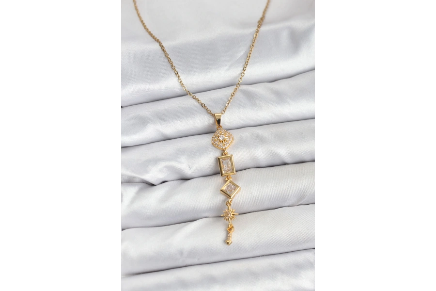 Shoecide 316l Çelik Zincir Gold Renk Kutup Yıldızı Enerji Model Kadın Y Kolye