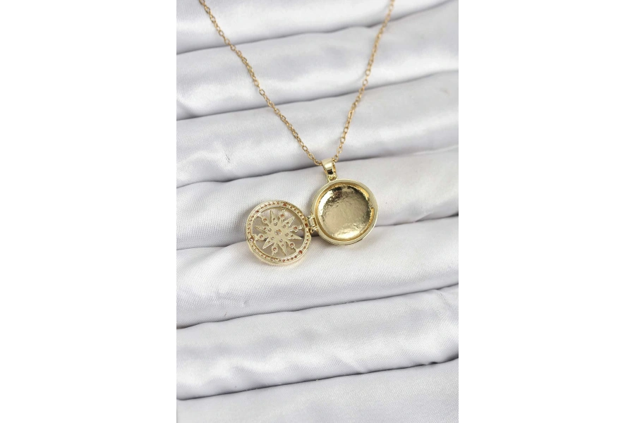 Shoecide 316l Çelik Zincir Gold Renk Kutup Yıldızı Kapaklı Model Kadın Kolye