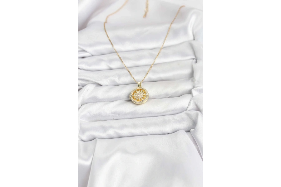 Shoecide 316l Çelik Zincir Gold Renk Kutup Yıldızı Kapaklı Model Kadın Kolye