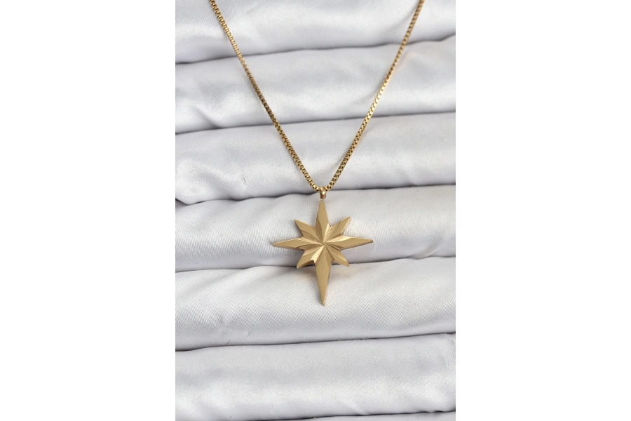 Shoecide 316l Çelik Zincir Gold Renk Kutup Yıldızı Model 60 Cm Zincir Kadın Kolye