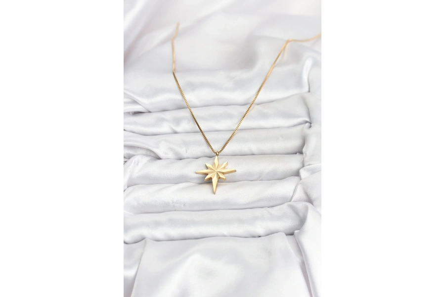Shoecide 316l Çelik Zincir Gold Renk Kutup Yıldızı Model 60 Cm Zincir Kadın Kolye