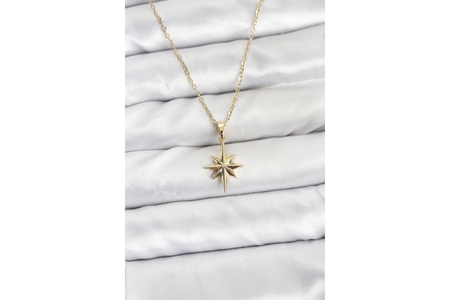 Shoecide 316l Çelik Zincir Gold Renk Kutup Yıldızı Model Kadın Kolye