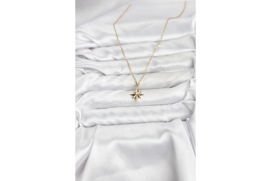 Shoecide 316l Çelik Zincir Gold Renk Kutup Yıldızı Model Kadın Kolye