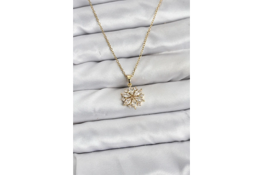 Shoecide 316l Çelik Zincir Gold Renk Lotus Model Zirkon Taşlı Kadın Kolye