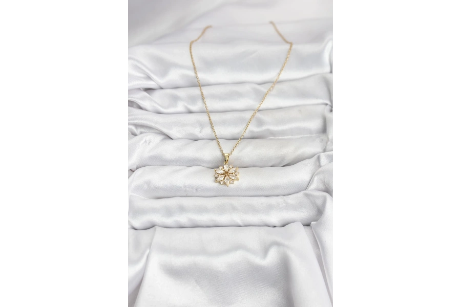 Shoecide 316l Çelik Zincir Gold Renk Lotus Model Zirkon Taşlı Kadın Kolye