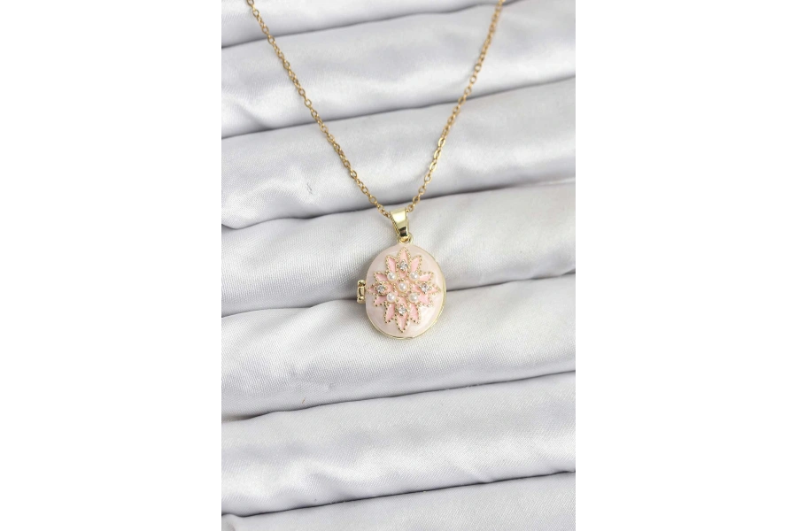 Shoecide 316l Çelik Zincir Gold Renk Mineli Lotus Model Açılabilir Kadın Kolye