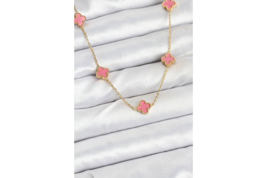 Shoecide 316l Çelik Zincir Gold Renk Pembe Baby Boy Yonca Kadın Kolye