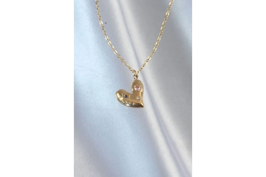 Shoecide 316l Çelik Zincir Gold Renk Renkli Zirkon Taşlı Kalp Kolye