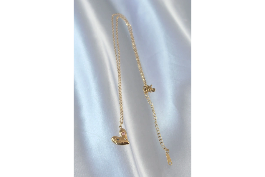 Shoecide 316l Çelik Zincir Gold Renk Renkli Zirkon Taşlı Kalp Kolye