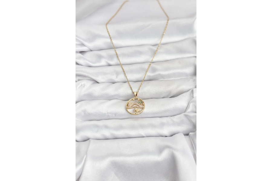 Shoecide 316l Çelik Zincir Gold Renk Şans Kolyesi Model Zirkon Taşlı Kadın Kolye