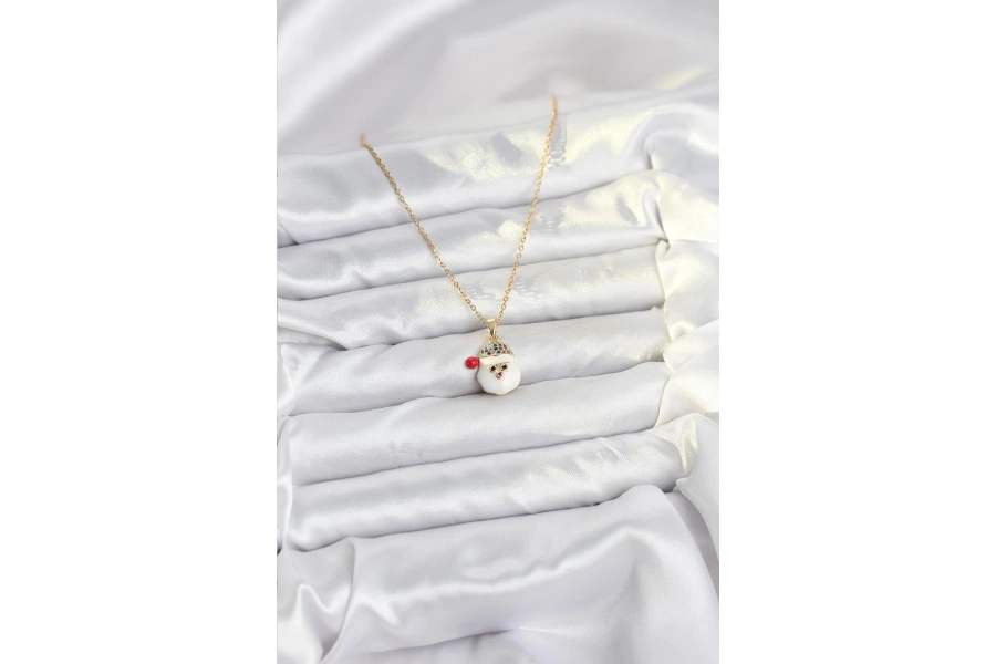 Shoecide 316l Çelik Zincir Gold Renk Şapkalı Kardan Adam Kafası Model Yılbaşı Temalı Kadın Kolye