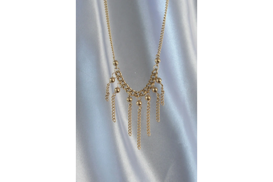 Shoecide 316l Çelik Zincir Gold Renk Topçuk Detay Sallantılı Zincir Kolye