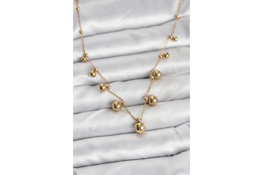 Shoecide 316l Çelik Zincir Gold Renk Topçuklu Kolye