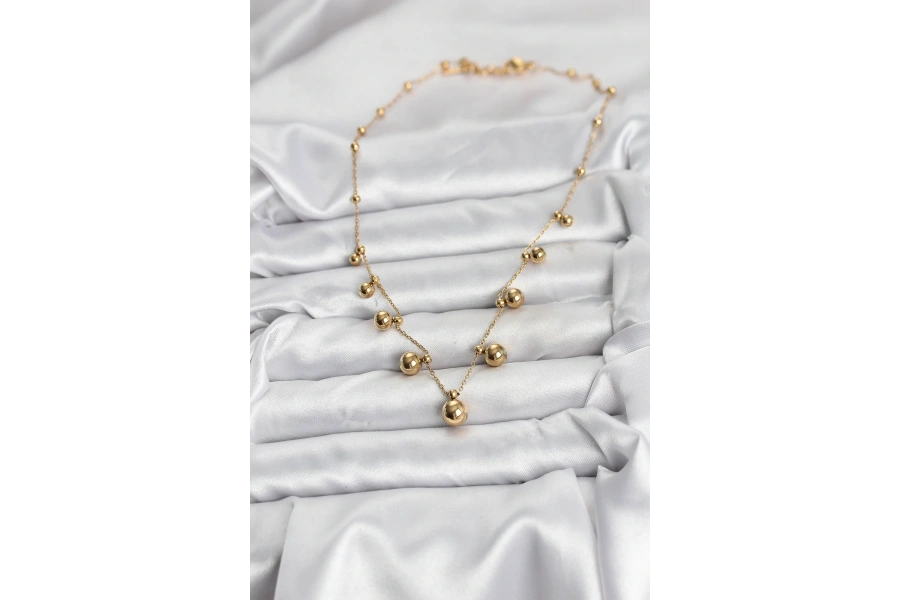 Shoecide 316l Çelik Zincir Gold Renk Topçuklu Kolye