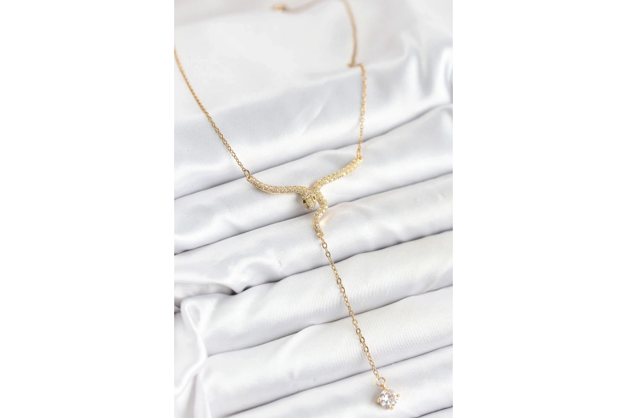 Shoecide 316l Çelik Zincir Gold Renk Yılan Model Y Kolye