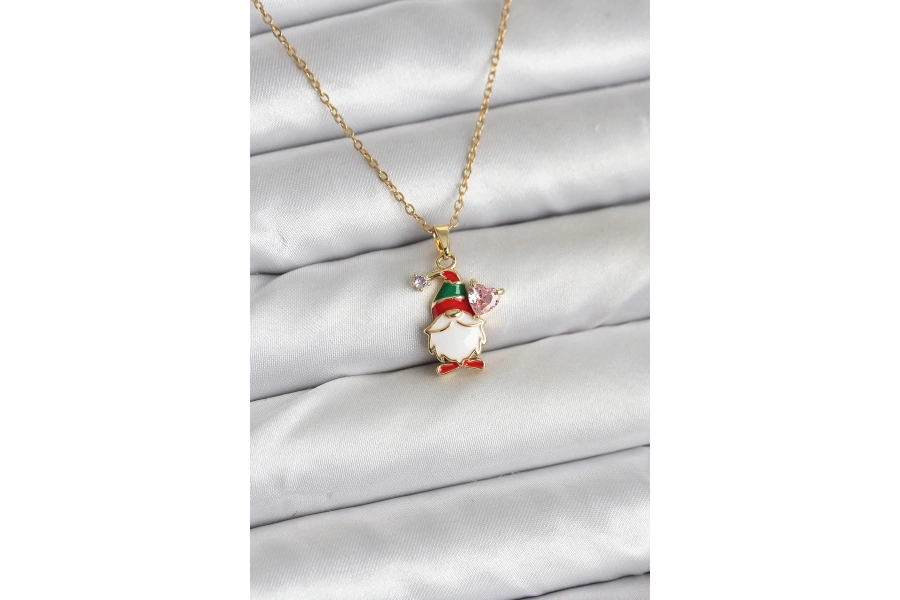 Shoecide 316l Çelik Zincir Gold Renk Yılbaşı Teması Kadın Kolye